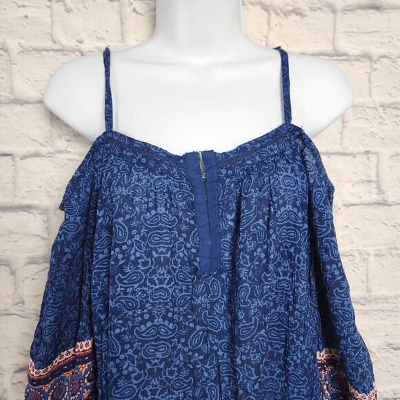 Japna Top Womens Size Small Cold Shoulder Boho Blue - Picture 4 of 14